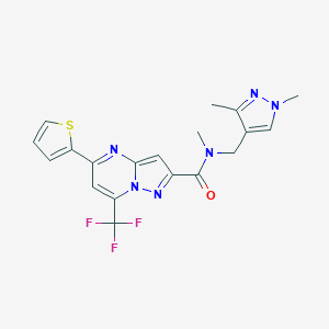 molecular formula C19H17F3N6OS B442672 N-[(1,3-dimethyl-1H-pyrazol-4-yl)methyl]-N-methyl-5-(2-thienyl)-7-(trifluoromethyl)pyrazolo[1,5-a]pyrimidine-2-carboxamide 