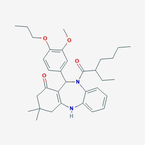 molecular formula C33H44N2O4 B442676 5-(2-Ethylhexanoyl)-6-(3-methoxy-4-propoxy-phenyl)-9,9-dimethyl-6,8,10,11-tetrahydrobenzo[b][1,4]benzodiazepin-7-one 