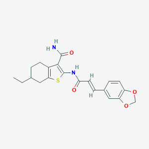 molecular formula C21H22N2O4S B442686 2-{[3-(1,3-Benzodioxol-5-yl)acryloyl]amino}-6-ethyl-4,5,6,7-tetrahydro-1-benzothiophene-3-carboxamide 