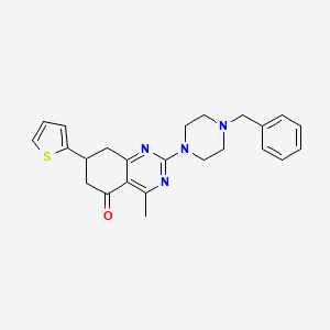 molecular formula C24H26N4OS B4426955 2-(4-benzyl-1-piperazinyl)-4-methyl-7-(2-thienyl)-7,8-dihydro-5(6H)-quinazolinone 