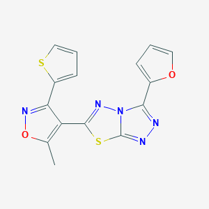 molecular formula C15H9N5O2S2 B4427105 3-(2-furyl)-6-[5-methyl-3-(2-thienyl)-4-isoxazolyl][1,2,4]triazolo[3,4-b][1,3,4]thiadiazole 