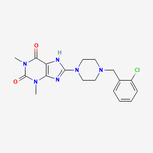 molecular formula C18H21ClN6O2 B4427133 8-[4-(2-chlorobenzyl)-1-piperazinyl]-1,3-dimethyl-3,7-dihydro-1H-purine-2,6-dione 