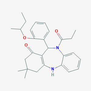 molecular formula C28H34N2O3 B442714 9,9-Dimethyl-5-propanoyl-6-(2-sec-butoxyphenyl)-6,8,10,11-tetrahydrobenzo[b][1,4]benzodiazepin-7-one 