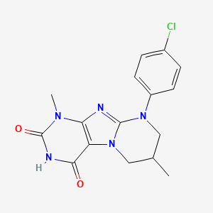 molecular formula C16H16ClN5O2 B4427327 9-(4-chlorophenyl)-1,7-dimethyl-6,7,8,9-tetrahydropyrimido[2,1-f]purine-2,4(1H,3H)-dione 