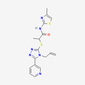 molecular formula C17H18N6OS2 B4427580 N-(4-methyl-1,3-thiazol-2-yl)-2-{[4-(prop-2-en-1-yl)-5-(pyridin-3-yl)-4H-1,2,4-triazol-3-yl]sulfanyl}propanamide 