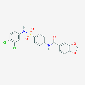 molecular formula C20H14Cl2N2O5S B442777 N-{4-[(3,4-dichloroanilino)sulfonyl]phenyl}-1,3-benzodioxole-5-carboxamide 