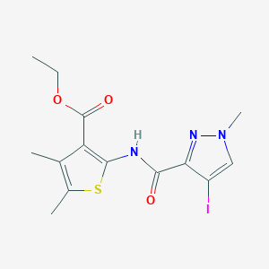 molecular formula C14H16IN3O3S B442778 ethyl 2-{[(4-iodo-1-methyl-1H-pyrazol-3-yl)carbonyl]amino}-4,5-dimethyl-3-thiophenecarboxylate 