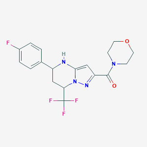 molecular formula C18H18F4N4O2 B442784 5-(4-Fluorophenyl)-2-(4-morpholinylcarbonyl)-7-(trifluoromethyl)-4,5,6,7-tetrahydropyrazolo[1,5-a]pyrimidine 