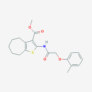 molecular formula C20H23NO4S B442790 methyl 2-{[(2-methylphenoxy)acetyl]amino}-5,6,7,8-tetrahydro-4H-cyclohepta[b]thiophene-3-carboxylate 