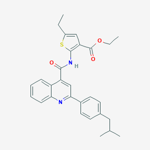 molecular formula C29H30N2O3S B442793 Ethyl 5-ethyl-2-({[2-(4-isobutylphenyl)-4-quinolinyl]carbonyl}amino)-3-thiophenecarboxylate 
