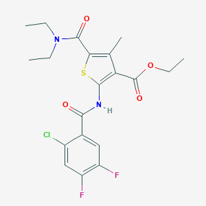 molecular formula C20H21ClF2N2O4S B442797 Ethyl 2-[(2-chloro-4,5-difluorobenzoyl)amino]-5-[(diethylamino)carbonyl]-4-methyl-3-thiophenecarboxylate 