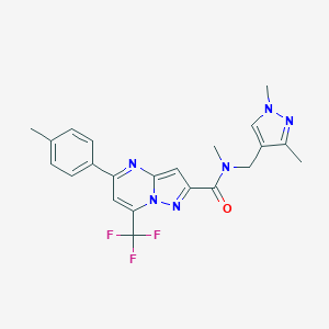 molecular formula C22H21F3N6O B442800 N-[(1,3-dimethyl-1H-pyrazol-4-yl)methyl]-N-methyl-5-(4-methylphenyl)-7-(trifluoromethyl)pyrazolo[1,5-a]pyrimidine-2-carboxamide 