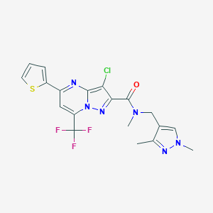 molecular formula C19H16ClF3N6OS B442816 3-chloro-N-[(1,3-dimethyl-1H-pyrazol-4-yl)methyl]-N-methyl-5-(2-thienyl)-7-(trifluoromethyl)pyrazolo[1,5-a]pyrimidine-2-carboxamide 