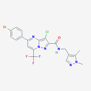 molecular formula C20H15BrClF3N6O B442817 5-(4-bromophenyl)-3-chloro-N-[(1,5-dimethyl-1H-pyrazol-4-yl)methyl]-7-(trifluoromethyl)pyrazolo[1,5-a]pyrimidine-2-carboxamide 