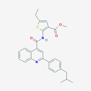 molecular formula C28H28N2O3S B442821 Methyl 5-ethyl-2-({[2-(4-isobutylphenyl)-4-quinolinyl]carbonyl}amino)-3-thiophenecarboxylate 