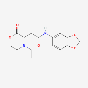 molecular formula C15H18N2O5 B4428266 N-1,3-benzodioxol-5-yl-2-(4-ethyl-2-oxomorpholin-3-yl)acetamide 