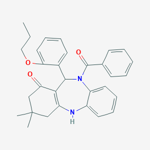 molecular formula C31H32N2O3 B442831 5-Benzoyl-9,9-dimethyl-6-(2-propoxyphenyl)-6,8,10,11-tetrahydrobenzo[b][1,4]benzodiazepin-7-one CAS No. 675142-74-2