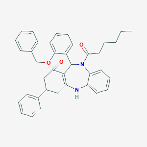molecular formula C38H38N2O3 B442836 11-[2-(benzyloxy)phenyl]-10-hexanoyl-3-phenyl-2,3,4,5,10,11-hexahydro-1H-dibenzo[b,e][1,4]diazepin-1-one 
