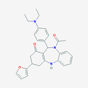 10-acetyl-11-[4-(diethylamino)phenyl]-3-(2-furyl)-2,3,4,5,10,11-hexahydro-1H-dibenzo[b,e][1,4]diazepin-1-one
