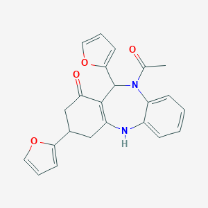 molecular formula C23H20N2O4 B442842 1-[3,11-di(furan-2-yl)-1-hydroxy-2,3,4,11-tetrahydro-10H-dibenzo[b,e][1,4]diazepin-10-yl]ethanone 