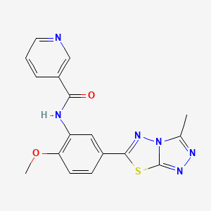 molecular formula C17H14N6O2S B4428420 N-[2-methoxy-5-(3-methyl[1,2,4]triazolo[3,4-b][1,3,4]thiadiazol-6-yl)phenyl]nicotinamide 