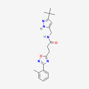 molecular formula C20H25N5O2 B4428432 N-[(5-tert-butyl-1H-pyrazol-3-yl)methyl]-3-[3-(2-methylphenyl)-1,2,4-oxadiazol-5-yl]propanamide 