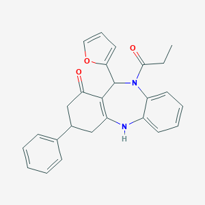 molecular formula C26H24N2O3 B442849 6-(furan-2-yl)-9-phenyl-5-propanoyl-8,9,10,11-tetrahydro-6H-benzo[b][1,4]benzodiazepin-7-one CAS No. 516456-20-5