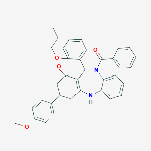 molecular formula C36H34N2O4 B442856 3-(4-methoxyphenyl)-10-(phenylcarbonyl)-11-(2-propoxyphenyl)-2,3,4,5,10,11-hexahydro-1H-dibenzo[b,e][1,4]diazepin-1-one 