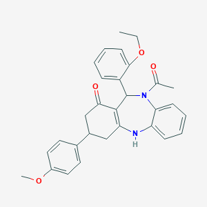 molecular formula C30H30N2O4 B442858 5-acetyl-6-(2-ethoxyphenyl)-9-(4-methoxyphenyl)-8,9,10,11-tetrahydro-6H-benzo[b][1,4]benzodiazepin-7-one 
