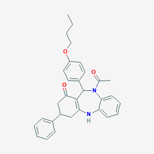 10-acetyl-11-(4-butoxyphenyl)-3-phenyl-2,3,4,5,10,11-hexahydro-1H-dibenzo[b,e][1,4]diazepin-1-one
