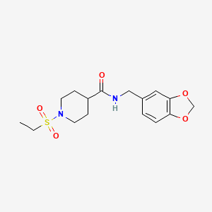 molecular formula C16H22N2O5S B4428658 N-(1,3-benzodioxol-5-ylmethyl)-1-(ethylsulfonyl)-4-piperidinecarboxamide 