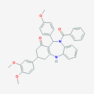 molecular formula C35H32N2O5 B442870 [3-(3,4-dimethoxyphenyl)-1-hydroxy-11-(4-methoxyphenyl)-2,3,4,11-tetrahydro-10H-dibenzo[b,e][1,4]diazepin-10-yl](phenyl)methanone 