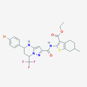 molecular formula C26H26BrF3N4O3S B442875 Ethyl 2-({[5-(4-bromophenyl)-7-(trifluoromethyl)-4,5,6,7-tetrahydropyrazolo[1,5-a]pyrimidin-2-yl]carbonyl}amino)-6-methyl-4,5,6,7-tetrahydro-1-benzothiophene-3-carboxylate 