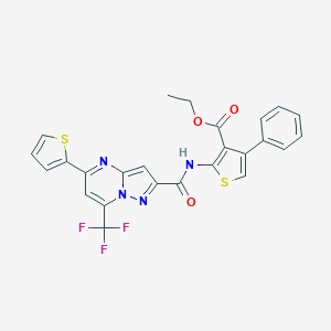molecular formula C25H17F3N4O3S2 B442876 Ethyl 4-phenyl-2-({[5-(2-thienyl)-7-(trifluoromethyl)pyrazolo[1,5-a]pyrimidin-2-yl]carbonyl}amino)-3-thiophenecarboxylate 