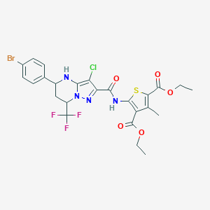 molecular formula C25H23BrClF3N4O5S B442877 Diethyl 5-({[5-(4-bromophenyl)-3-chloro-7-(trifluoromethyl)-4,5,6,7-tetrahydropyrazolo[1,5-a]pyrimidin-2-yl]carbonyl}amino)-3-methylthiophene-2,4-dicarboxylate 