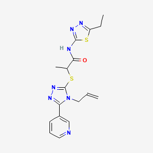 molecular formula C17H19N7OS2 B4428777 2-{[4-allyl-5-(3-pyridinyl)-4H-1,2,4-triazol-3-yl]thio}-N-(5-ethyl-1,3,4-thiadiazol-2-yl)propanamide 