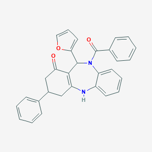 molecular formula C30H24N2O3 B442878 [11-(furan-2-yl)-1-hydroxy-3-phenyl-2,3,4,11-tetrahydro-10H-dibenzo[b,e][1,4]diazepin-10-yl](phenyl)methanone 