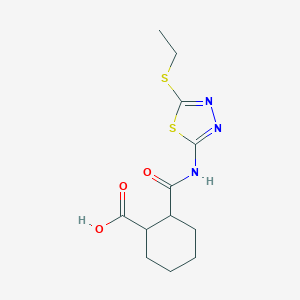 molecular formula C12H17N3O3S2 B442881 2-({[5-(Ethylsulfanyl)-1,3,4-thiadiazol-2-yl]amino}carbonyl)cyclohexanecarboxylic acid 