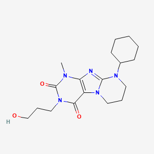 molecular formula C18H27N5O3 B4428858 9-cyclohexyl-3-(3-hydroxypropyl)-1-methyl-6,7,8,9-tetrahydropyrimido[2,1-f]purine-2,4(1H,3H)-dione 