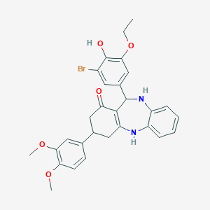 molecular formula C29H29BrN2O5 B442888 11-(3-bromo-5-ethoxy-4-hydroxyphenyl)-3-(3,4-dimethoxyphenyl)-2,3,4,5,10,11-hexahydro-1H-dibenzo[b,e][1,4]diazepin-1-one 