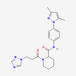 N-[4-(3,5-dimethyl-1H-pyrazol-1-yl)phenyl]-1-[3-(1H-1,2,4-triazol-1-yl)propanoyl]-2-piperidinecarboxamide