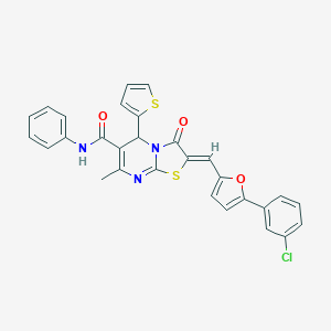 molecular formula C29H20ClN3O3S2 B442899 2-{[5-(3-chlorophenyl)-2-furyl]methylene}-7-methyl-3-oxo-N-phenyl-5-(2-thienyl)-2,3-dihydro-5H-[1,3]thiazolo[3,2-a]pyrimidine-6-carboxamide 