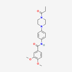 molecular formula C22H27N3O4 B4429026 3,4-dimethoxy-N-[4-(4-propionyl-1-piperazinyl)phenyl]benzamide 