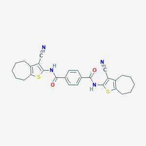 molecular formula C28H26N4O2S2 B442912 N,N'-bis(3-cyano-5,6,7,8-tetrahydro-4H-cyclohepta[b]thiophen-2-yl)benzene-1,4-dicarboxamide 