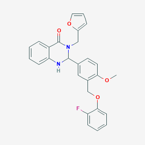 molecular formula C27H23FN2O4 B442915 2-[3-(2-Fluoro-phenoxymethyl)-4-methoxy-phenyl]-3-furan-2-ylmethyl-2,3-dihydro-1H-quinazolin-4-one 
