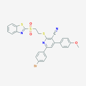 molecular formula C28H20BrN3O3S3 B442916 2-{[2-(1,3-Benzothiazol-2-ylsulfonyl)ethyl]sulfanyl}-6-(4-bromophenyl)-4-(4-methoxyphenyl)nicotinonitrile 