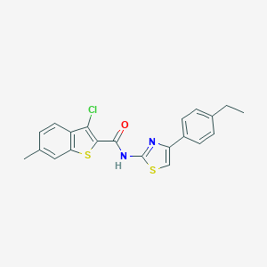 molecular formula C21H17ClN2OS2 B442939 3-chloro-N-[4-(4-ethylphenyl)-1,3-thiazol-2-yl]-6-methyl-1-benzothiophene-2-carboxamide 