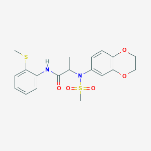 molecular formula C19H22N2O5S2 B4429556 N~2~-(2,3-dihydro-1,4-benzodioxin-6-yl)-N~2~-(methylsulfonyl)-N~1~-[2-(methylthio)phenyl]alaninamide 