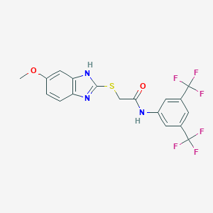 molecular formula C18H13F6N3O2S B442962 N-[3,5-bis(trifluoromethyl)phenyl]-2-[(5-methoxy-1H-benzimidazol-2-yl)sulfanyl]acetamide CAS No. 433234-59-4