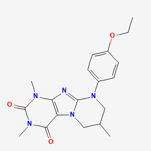 molecular formula C19H23N5O3 B4429640 9-(4-ethoxyphenyl)-1,3,7-trimethyl-6,7,8,9-tetrahydropyrimido[2,1-f]purine-2,4(1H,3H)-dione 